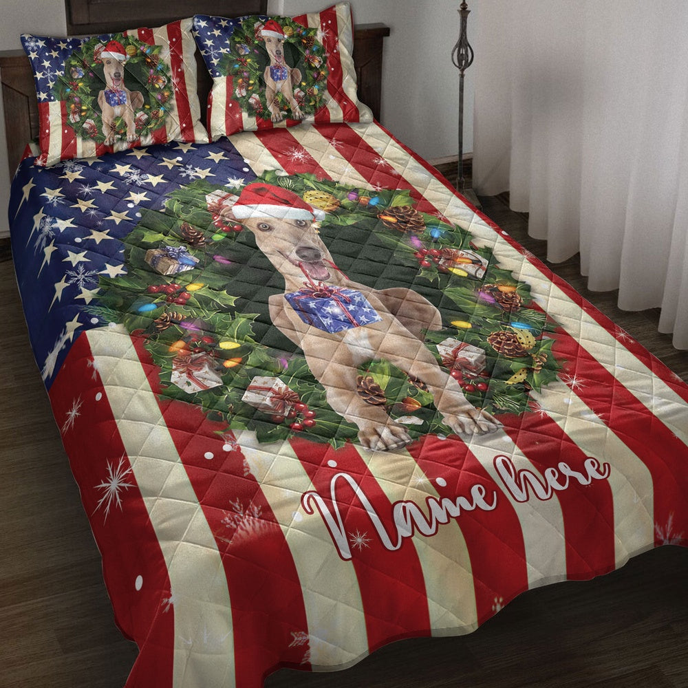 Greyhound Wearingmas Hat Wreath Bedding Set, Christmas Beddings, Xmas Bedding Sets