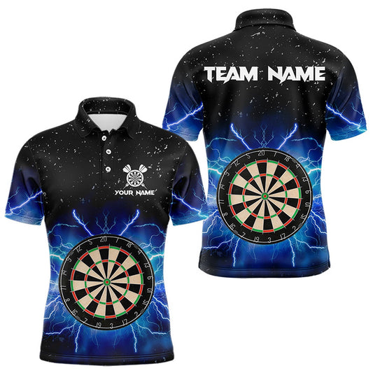 Grunge Black Blue Thunder Lightning Darts Polo Custom Dart Shirts For Men Dart Polo, Darts Team Polo Shirt