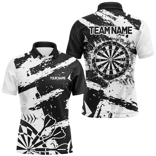 Grunge Black White Darts Polo & Quarter- Zip Custom Darts Shirts For Men Darts Team Polo, Darts Team Polo Shirt
