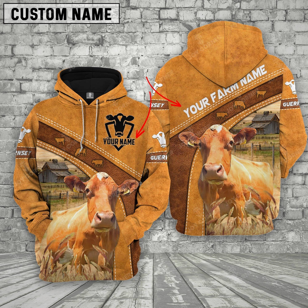 Guernsey 3D Customized Name Farm Name Hoodie, Farmer Hoodie, Custom Farm Shirts, Farmer T Shirt