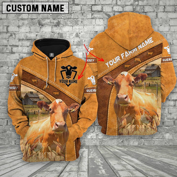 Guernsey 3D Customized Name Farm Name Hoodie, Farmer Hoodie, Custom Farm Shirts, Farmer T Shirt