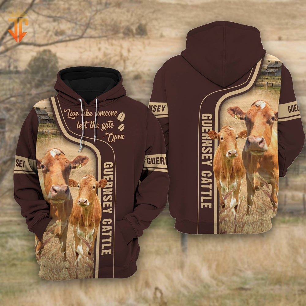 Guernsey Cattle Live Like Someone left the gate open Shirts, Farmer Hoodie, Farm Themed Shirts, Farm Tee Shirts