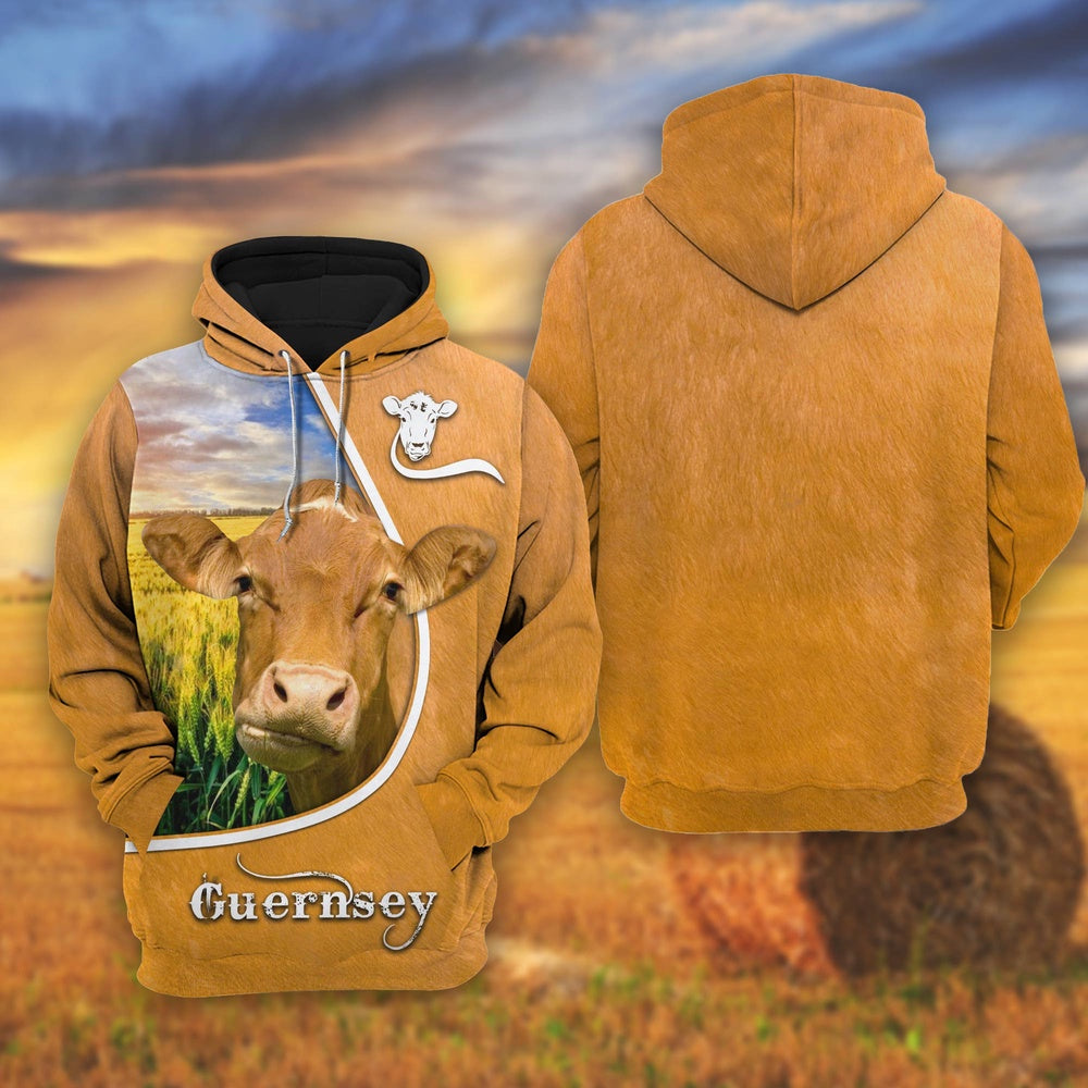 Guernsey On The Wheat Field All Over Printed Shirts, Farmer Hoodie, Farm Themed Shirts, Farm Tee Shirts
