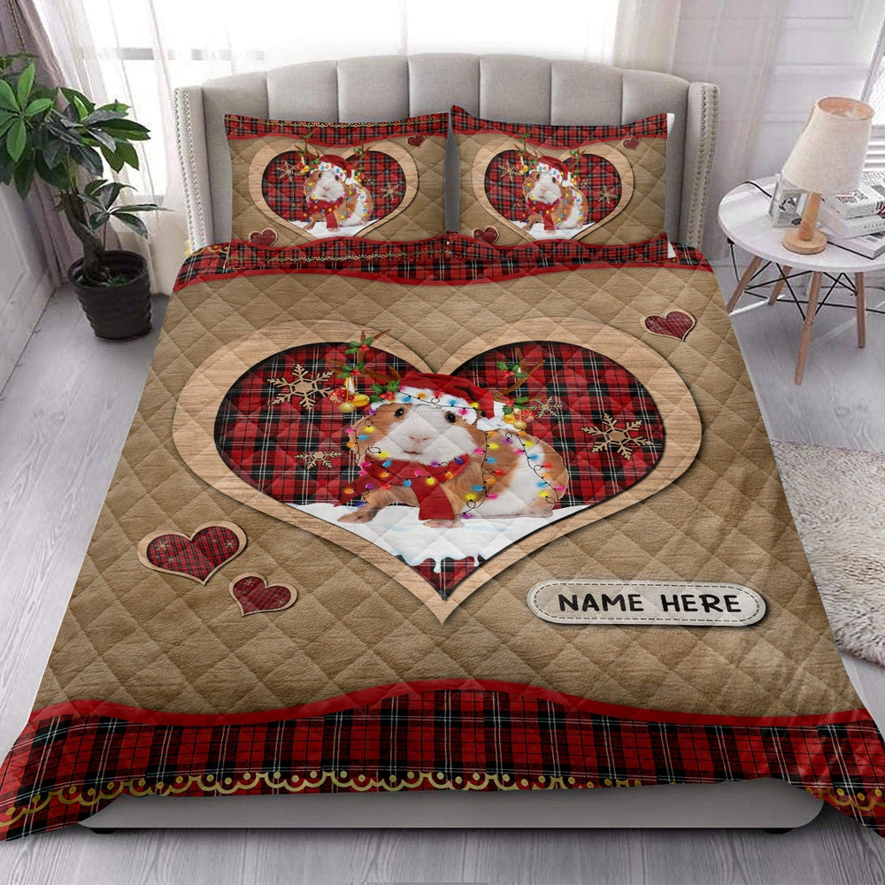 Guinea Pigmas Heart Red Plaid Bedding Set, Christmas Beddings, Xmas Bedding Sets