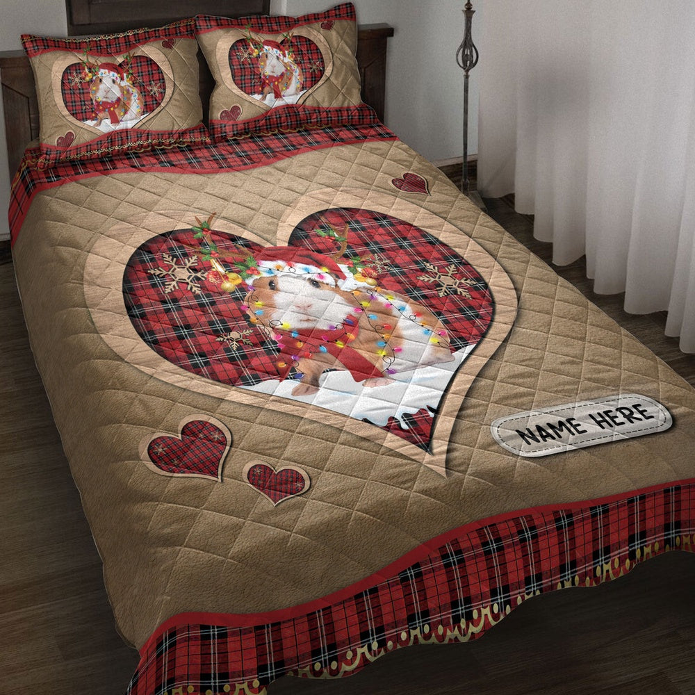 Guinea Pigmas Heart Red Plaid Bedding Set, Christmas Beddings, Xmas Bedding Sets