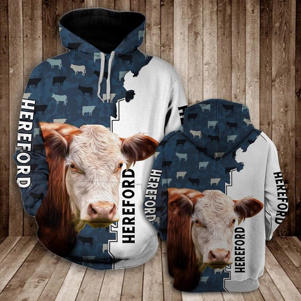 HEREFORD HALF CAMO All Over Printed Hoodie, Farmer Hoodie, Farm Themed Shirts, Farm Tee Shirts
