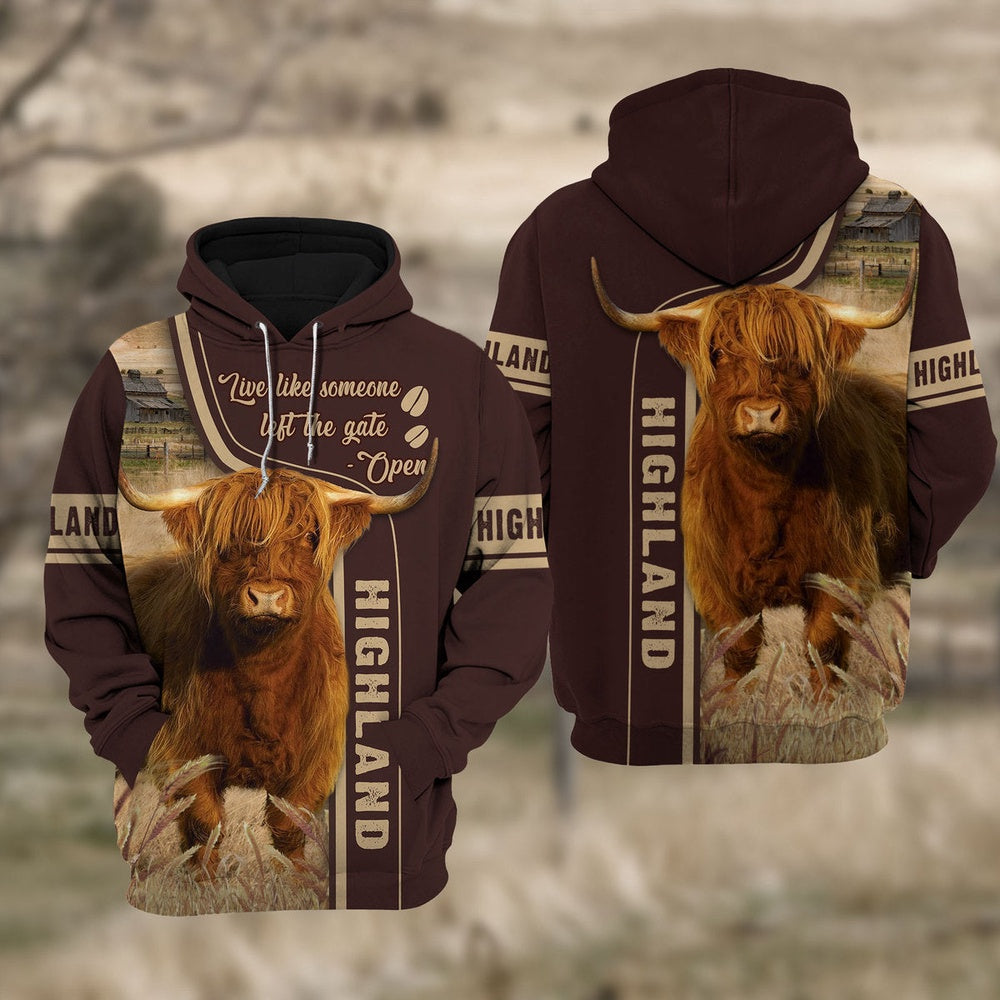 HIGHLAND CATTLE 2 All Over Printed Hoodie, Farmer Hoodie, Farm Themed Shirts, Farm Tee Shirts