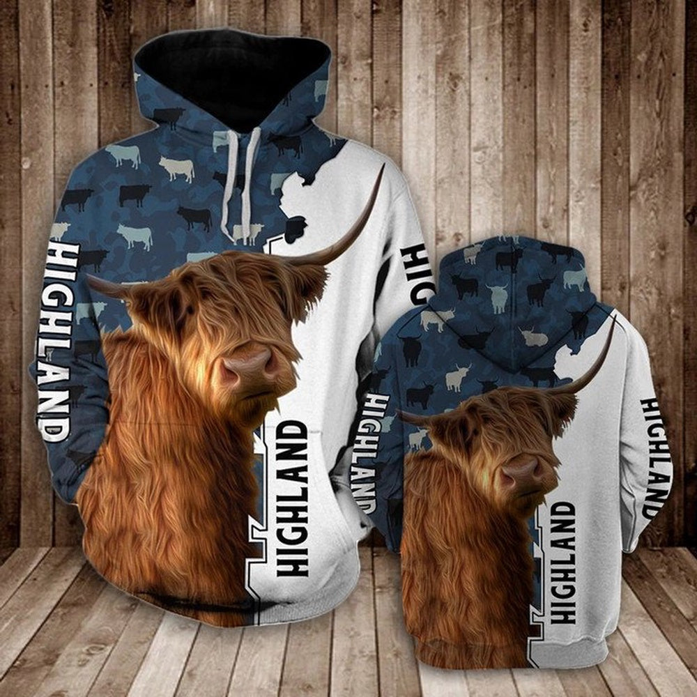HIGHLAND HALF CAMO All Over Printed Hoodie, Farmer Hoodie, Farm Themed Shirts, Farm Tee Shirts