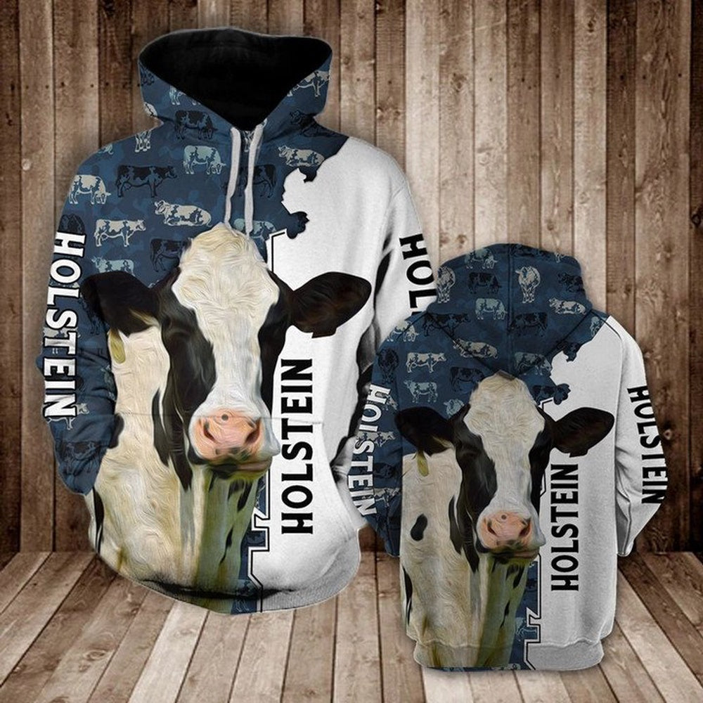 HOLSTEIN HALF CAMO All Over Printed Hoodie, Farmer Hoodie, Farm Themed Shirts, Farm Tee Shirts