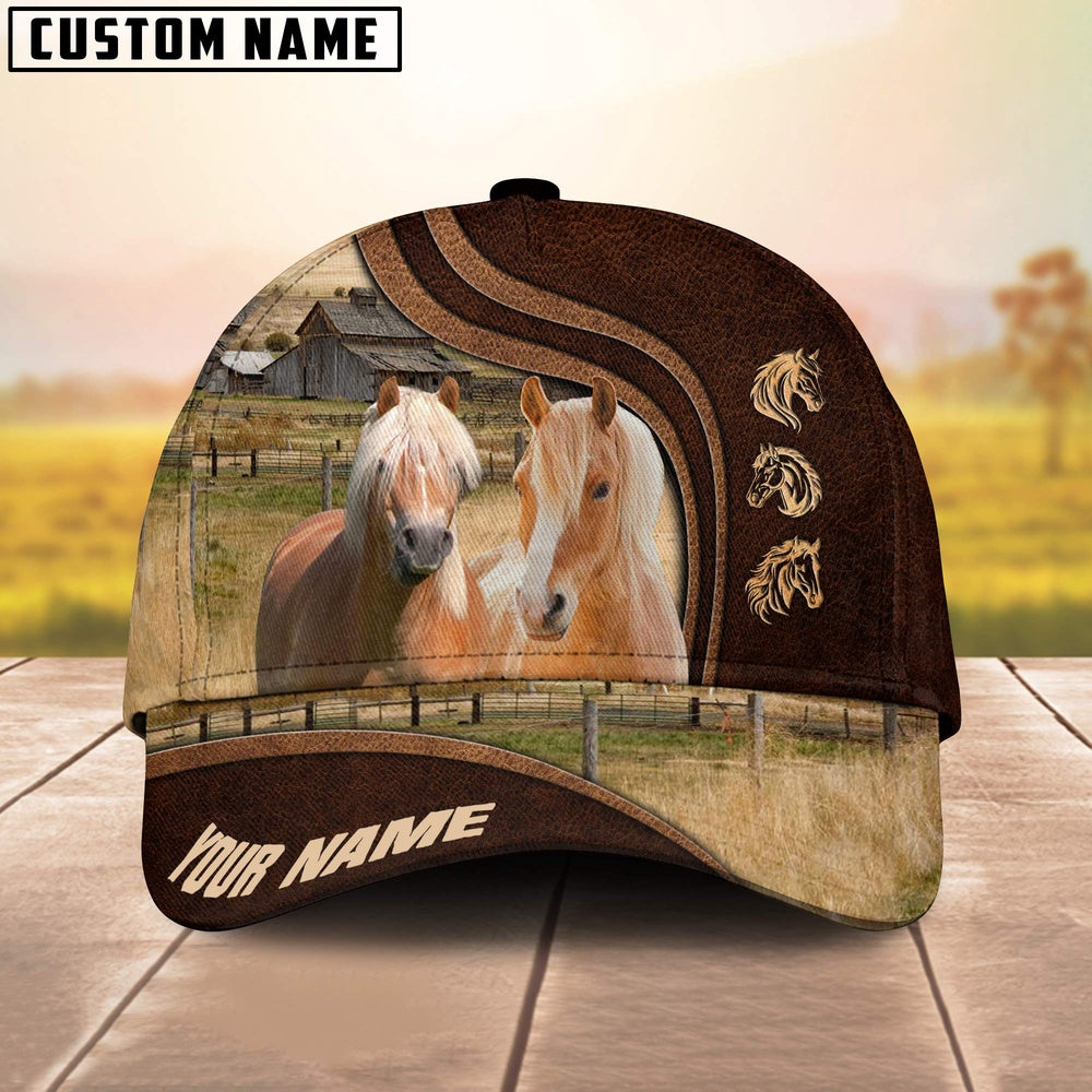 Haflinger Horses Dark Brown Pattern Customized Name Cap, Farmer Cap, Vintage Farmer Hat, Mens Farmer Hats, Cap For Farmers