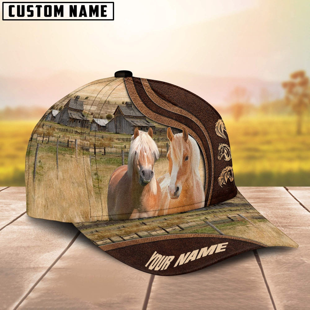 Haflinger Horses Dark Brown Pattern Customized Name Cap, Farmer Cap, Vintage Farmer Hat, Mens Farmer Hats, Cap For Farmers