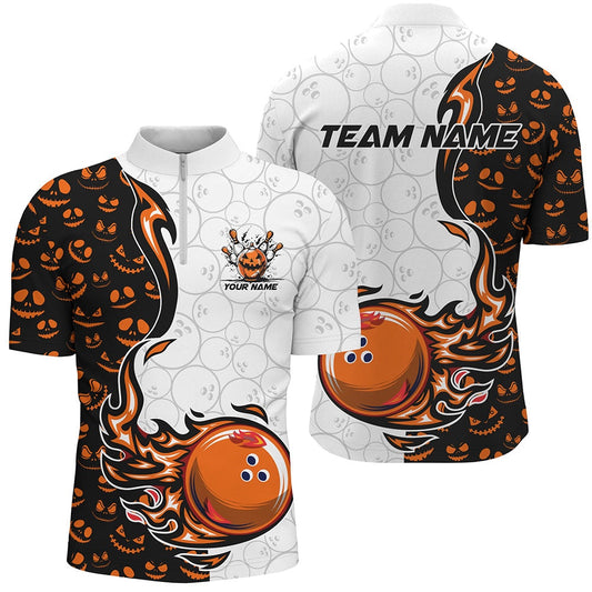 Halloween Pattern Mens Bowling Polo, Jersey Shirtcustom Team Bowling Jerseys Bowling Outfits, Bowling Jersey Shirt