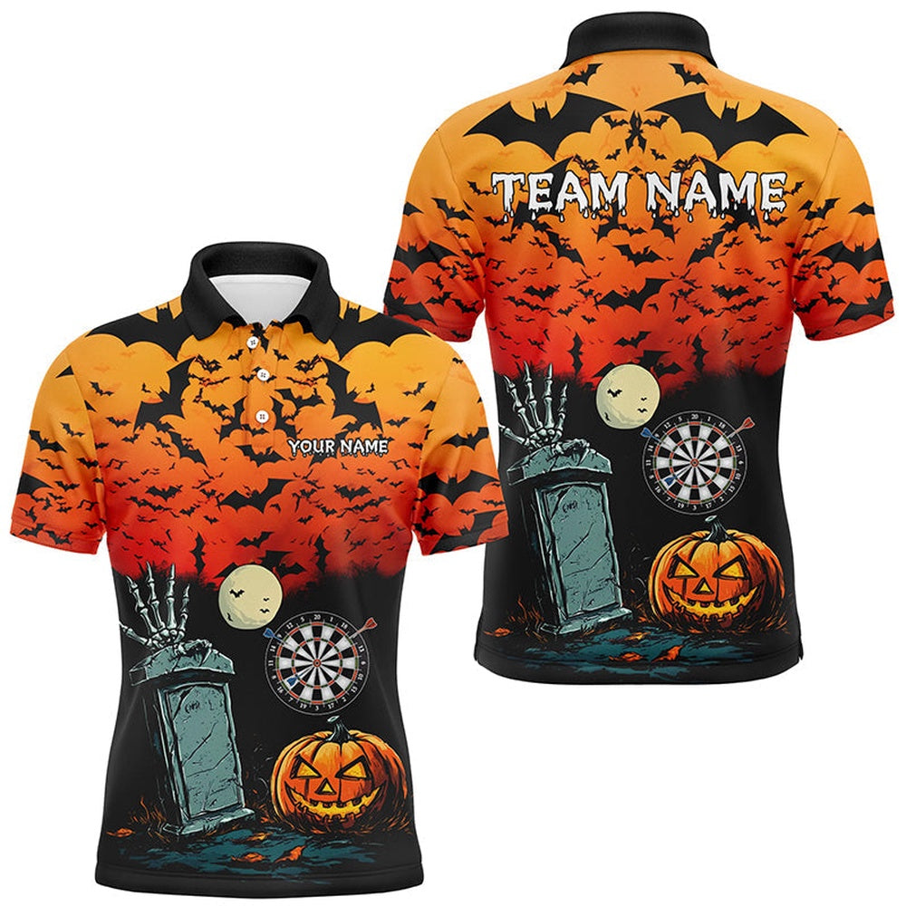 Halloween Spook Night Custom Darts Shirts For Men, Funny Scary Darts Halloween Gifts, Darts Team Polo Shirt