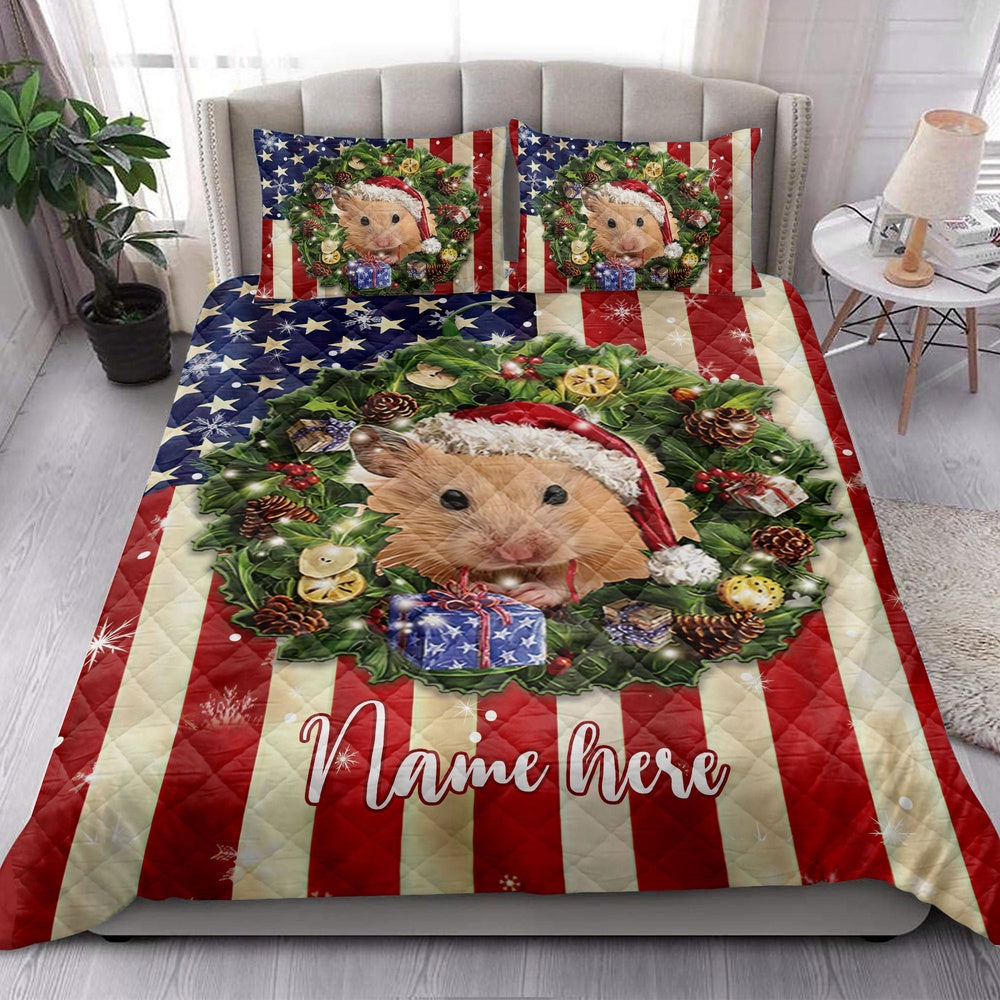 Hamster Wearingmas Hat Wreath Bedding Set, Christmas Beddings, Xmas Bedding Sets