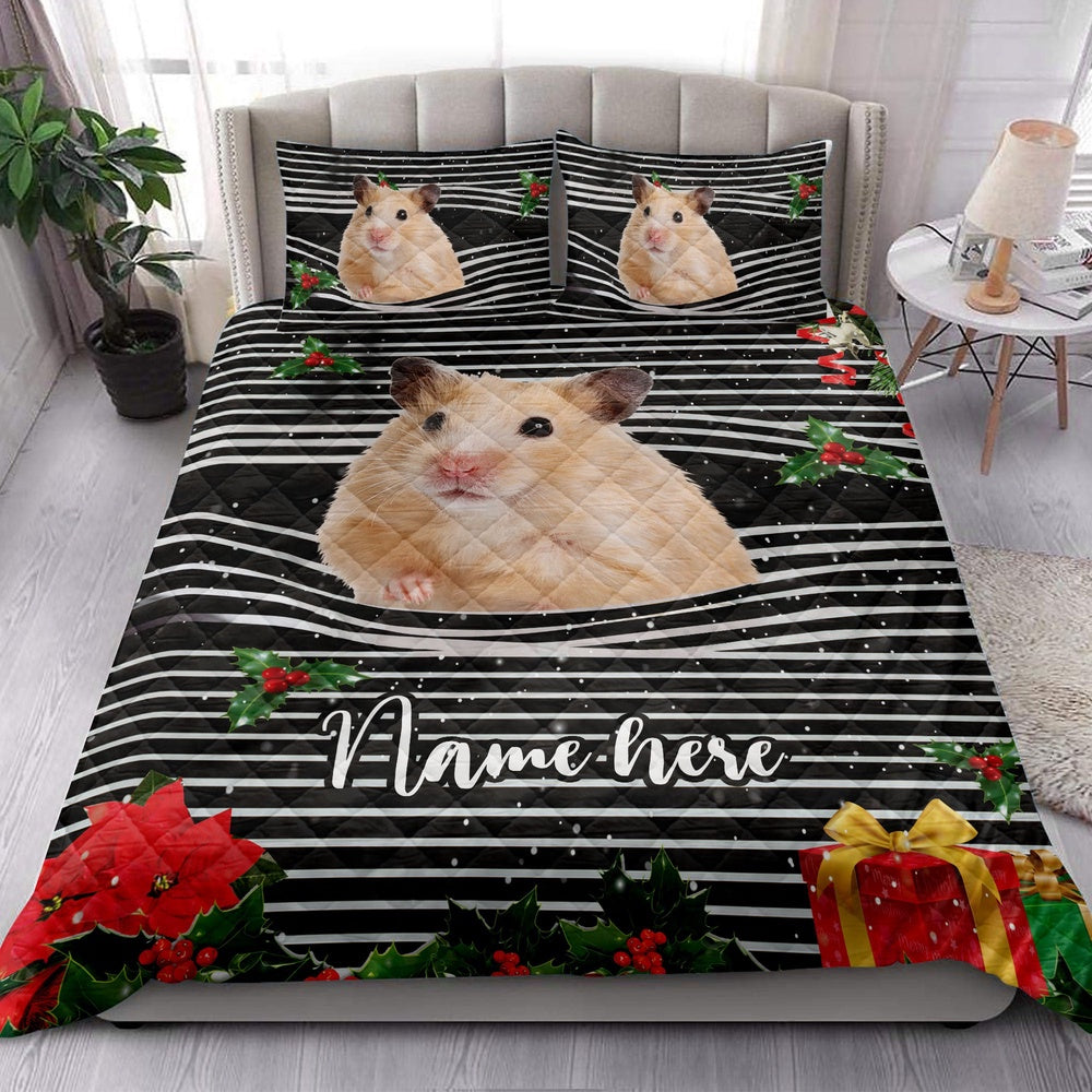 Hamstermas Striped With Santa Hat Bedding Set, Christmas Beddings, Xmas Bedding Sets