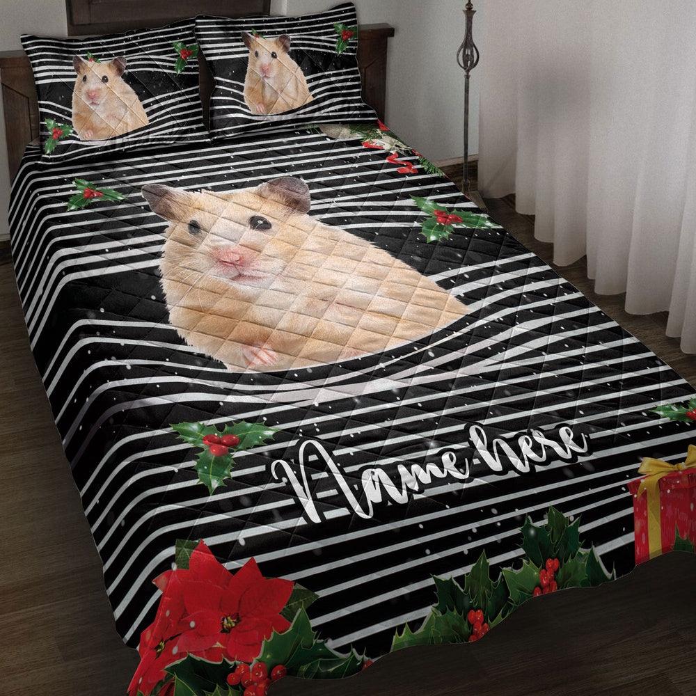 Hamstermas Striped With Santa Hat Bedding Set, Christmas Beddings, Xmas Bedding Sets