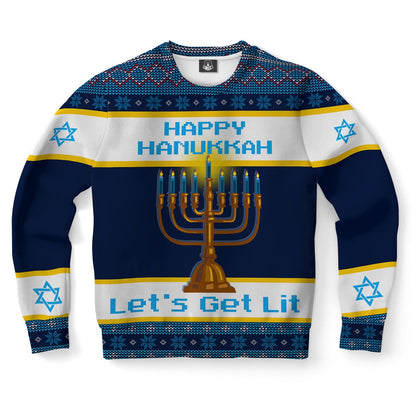 Hanukkah Let's Get Lit Ugly Christmas Sweater, Christmas Ugly Sweater, Sweater Xmas, Ugly Sweater