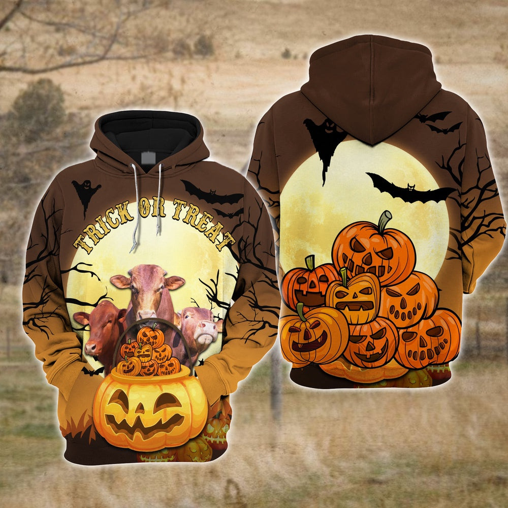 Happiness Beefmaster Cattle Halloween Pattern Farm Personalized 3D Hoodie, Farmer Hoodie, Custom Farm Shirts, Farmer T Shirt
