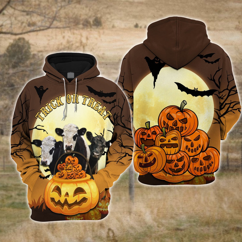 Happiness Belted Galloway Cattle Halloween Pattern Farm Personalized 3D Hoodie, Farmer Hoodie, Custom Farm Shirts, Farmer T Shirt