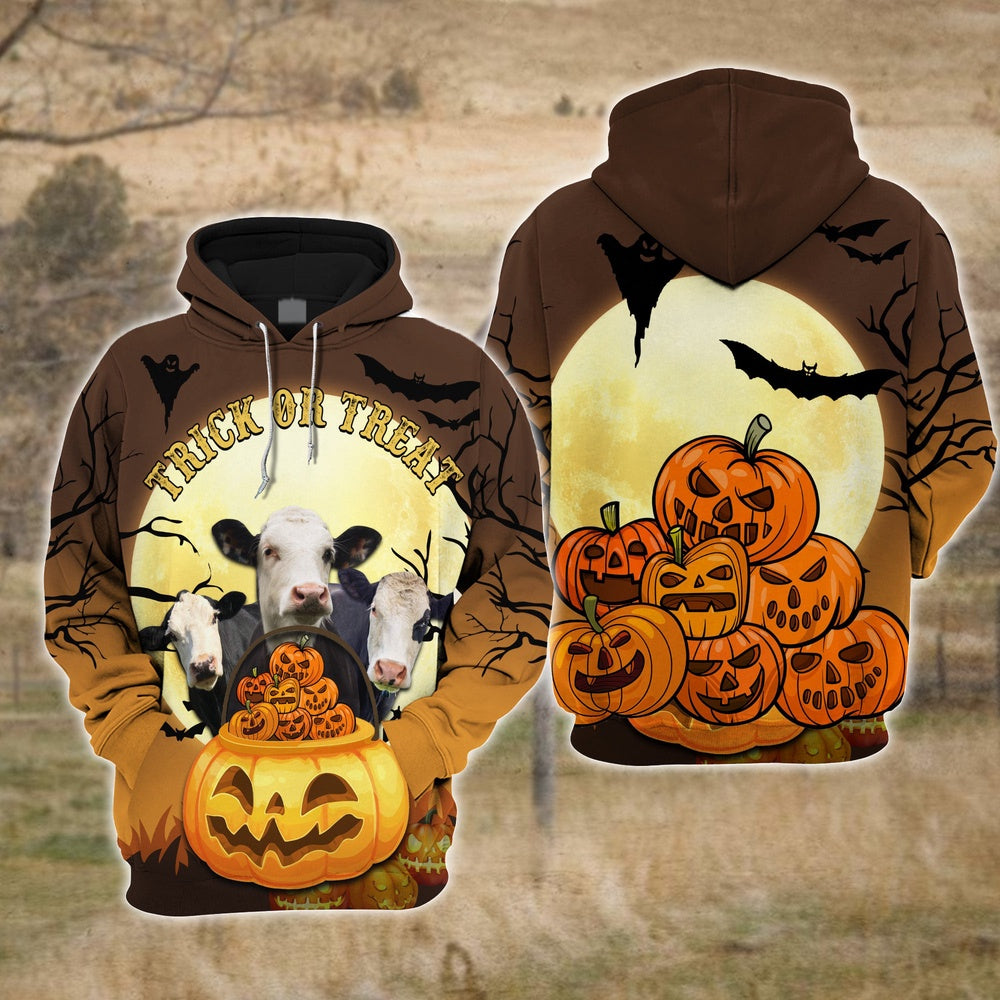 Happiness Black Baldy Cattle Halloween Pattern Farm Personalized 3D Hoodie, Farmer Hoodie, Custom Farm Shirts, Farmer T Shirt
