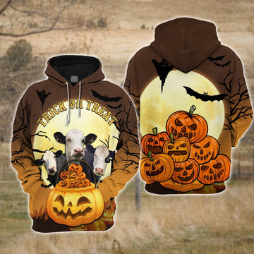 Happiness Black Baldy Cattle Halloween Pattern Farm Personalized 3D Hoodie, Farmer Hoodie, Custom Farm Shirts, Farmer T Shirt