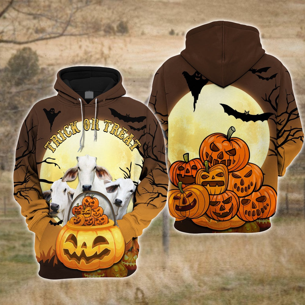 Happiness Brahman Cattle Halloween Pattern Farm Personalized 3D Hoodie, Farmer Hoodie, Custom Farm Shirts, Farmer T Shirt