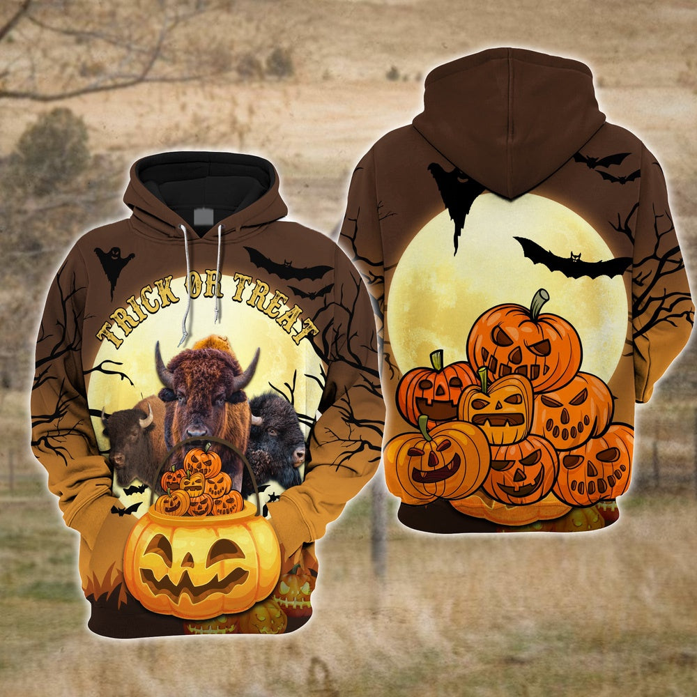 Happiness Buffalo Halloween Pattern Farm Personalized 3D Hoodie, Farmer Hoodie, Custom Farm Shirts, Farmer T Shirt