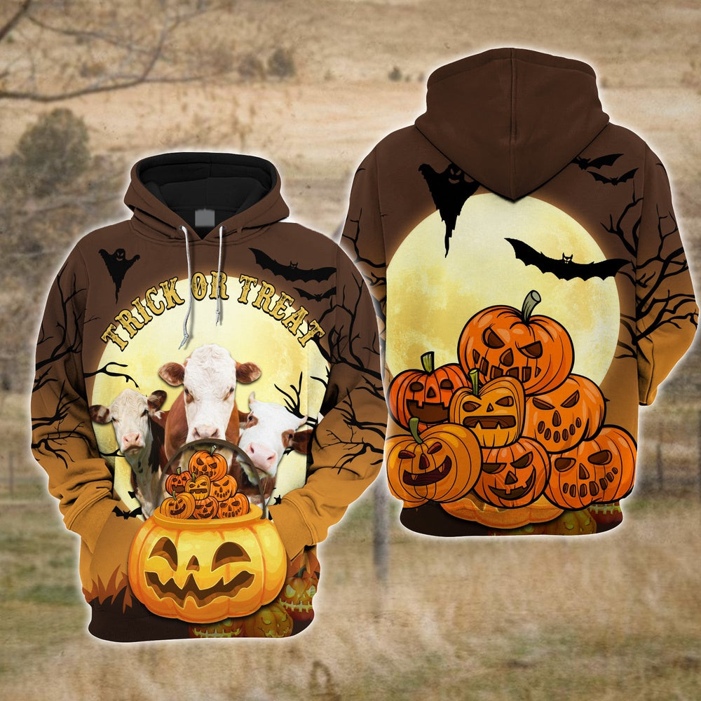 Happiness Hereford Cattle Halloween Pattern Farm Personalized 3D Hoodie, Farmer Hoodie, Custom Farm Shirts, Farmer T Shirt