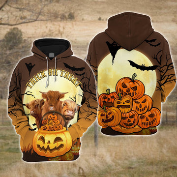Happiness Highland Cattle Halloween Pattern Farm Personalized 3D Hoodie, Farmer Hoodie, Custom Farm Shirts, Farmer T Shirt