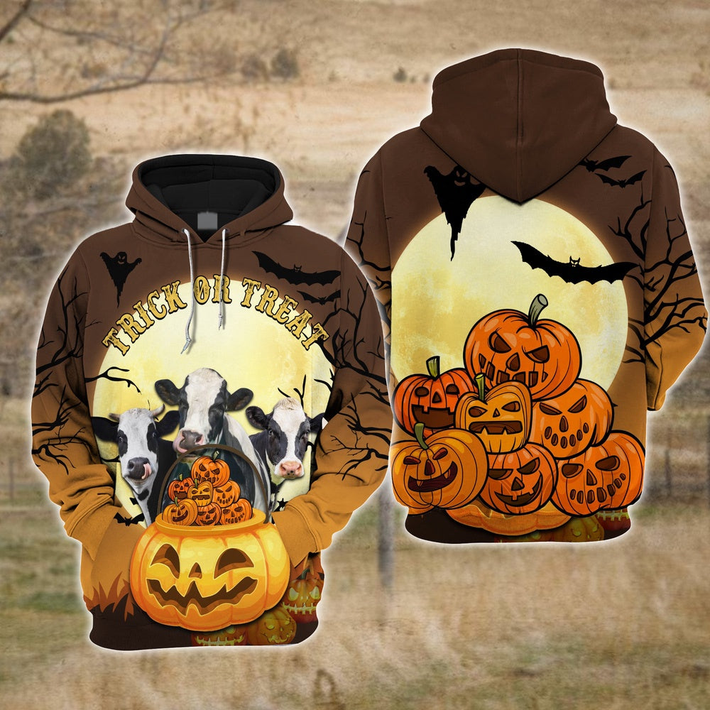 Happiness Holstein Cattle Halloween Pattern Farm Personalized 3D Hoodie, Farmer Hoodie, Custom Farm Shirts, Farmer T Shirt