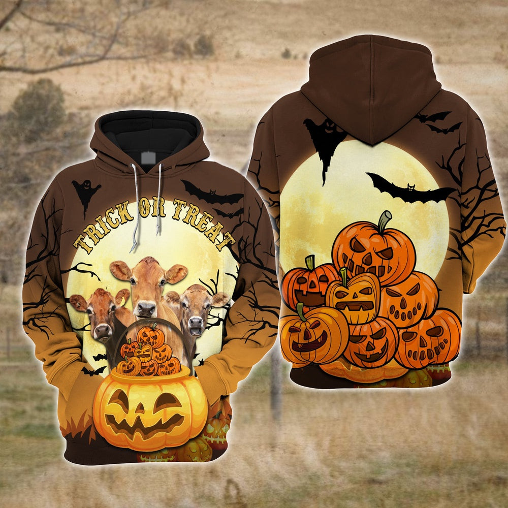 Happiness Jersey Cattle Halloween Pattern Farm Personalized 3D Hoodie, Farmer Hoodie, Custom Farm Shirts, Farmer T Shirt