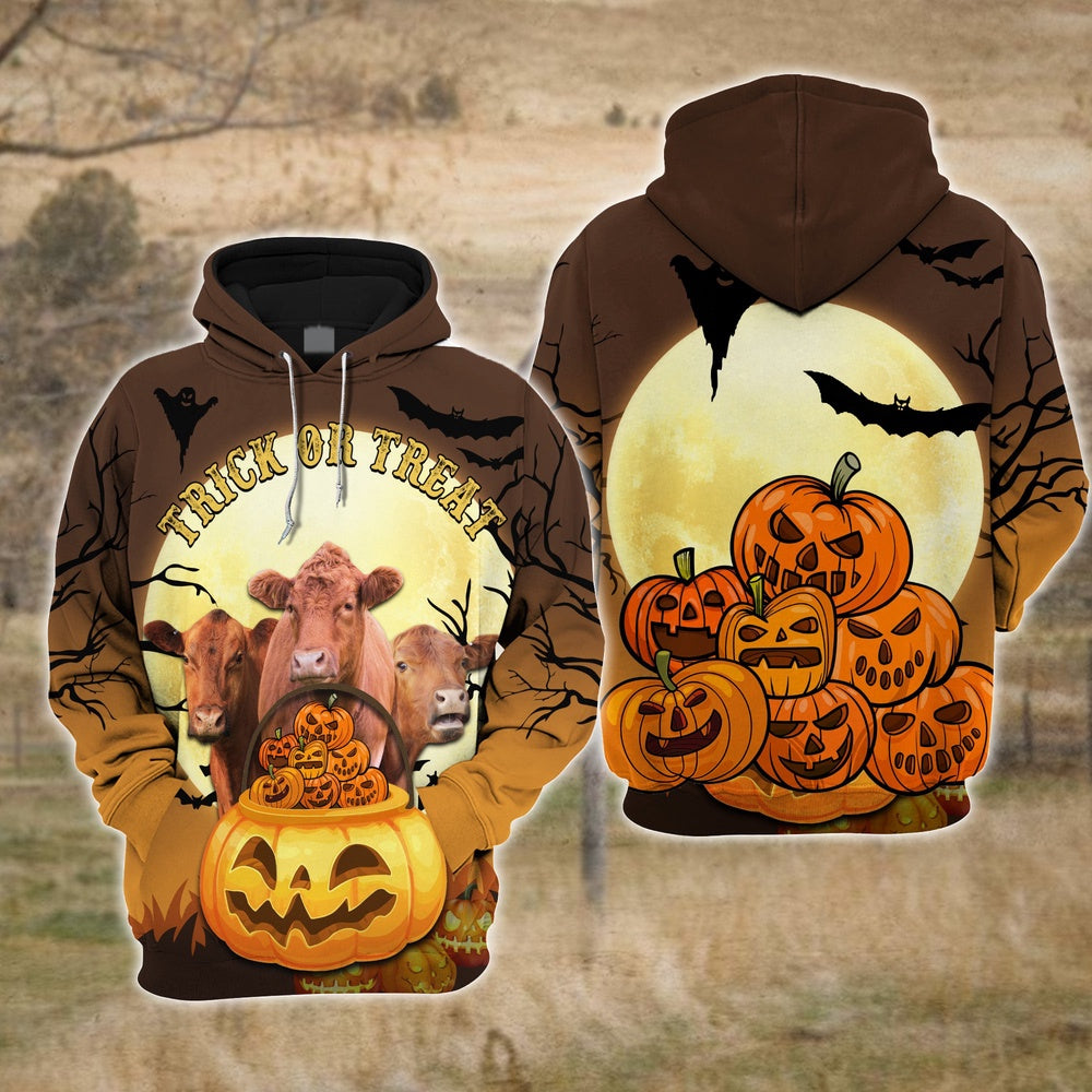 Happiness Red Angus Cattle Halloween Pattern Farm Personalized 3D Hoodie, Farmer Hoodie, Custom Farm Shirts, Farmer T Shirt