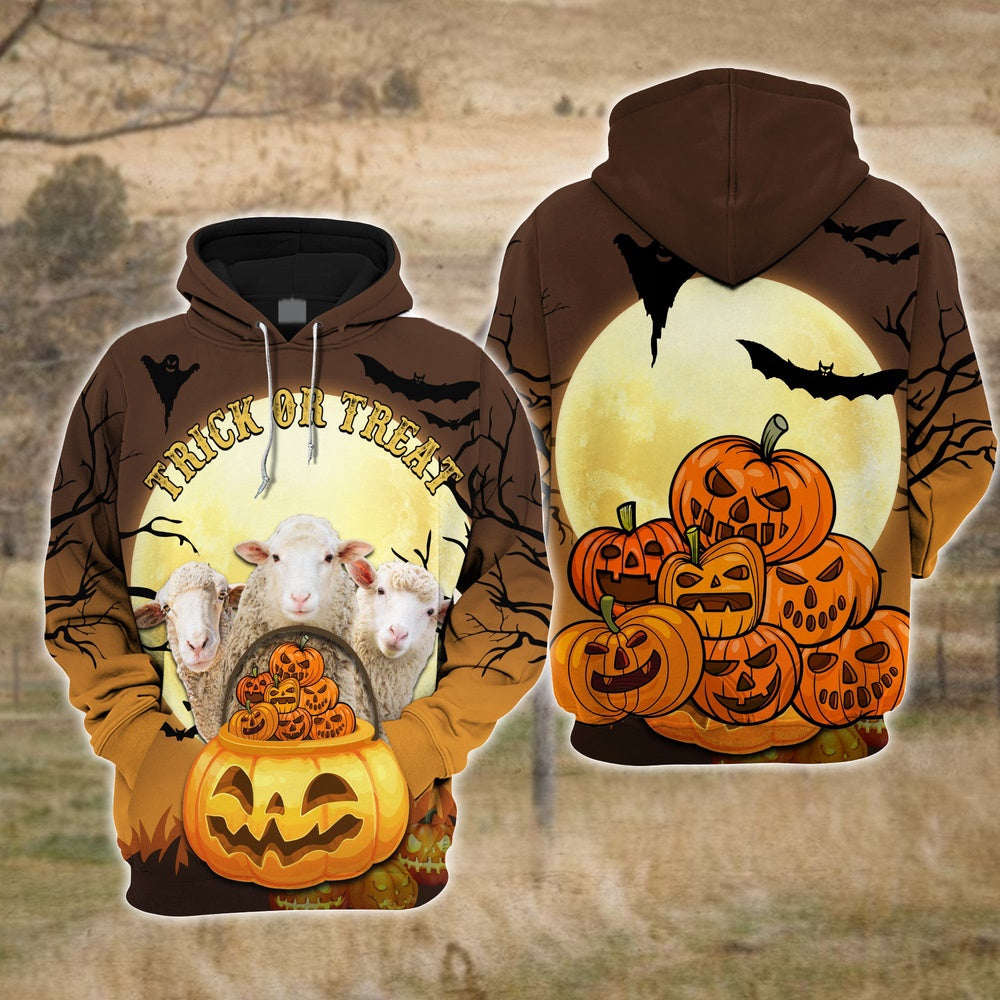 Happiness Sheep Halloween Pattern Farm Personalized 3D Hoodie, Farmer Hoodie, Custom Farm Shirts, Farmer T Shirt