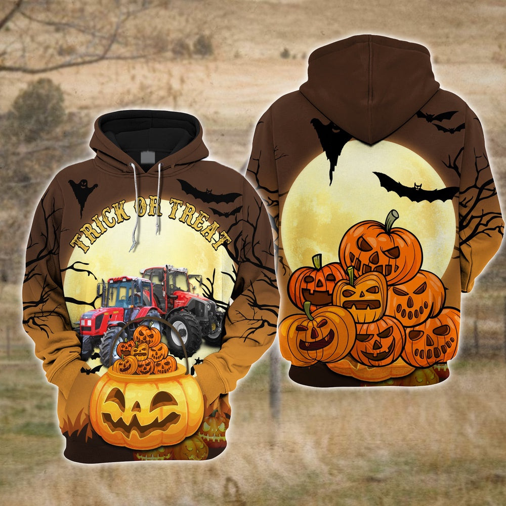 Happiness Tractor Halloween Pattern Farm Personalized 3D Hoodie, Farmer Hoodie, Custom Farm Shirts, Farmer T Shirt