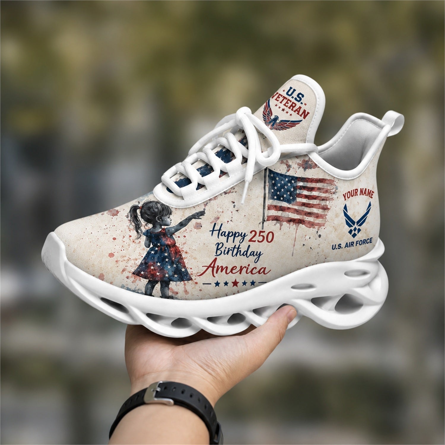 Custom Name Happy 250 America Patriotic Eagle Max Soul Shoes, Veteran Sneaker