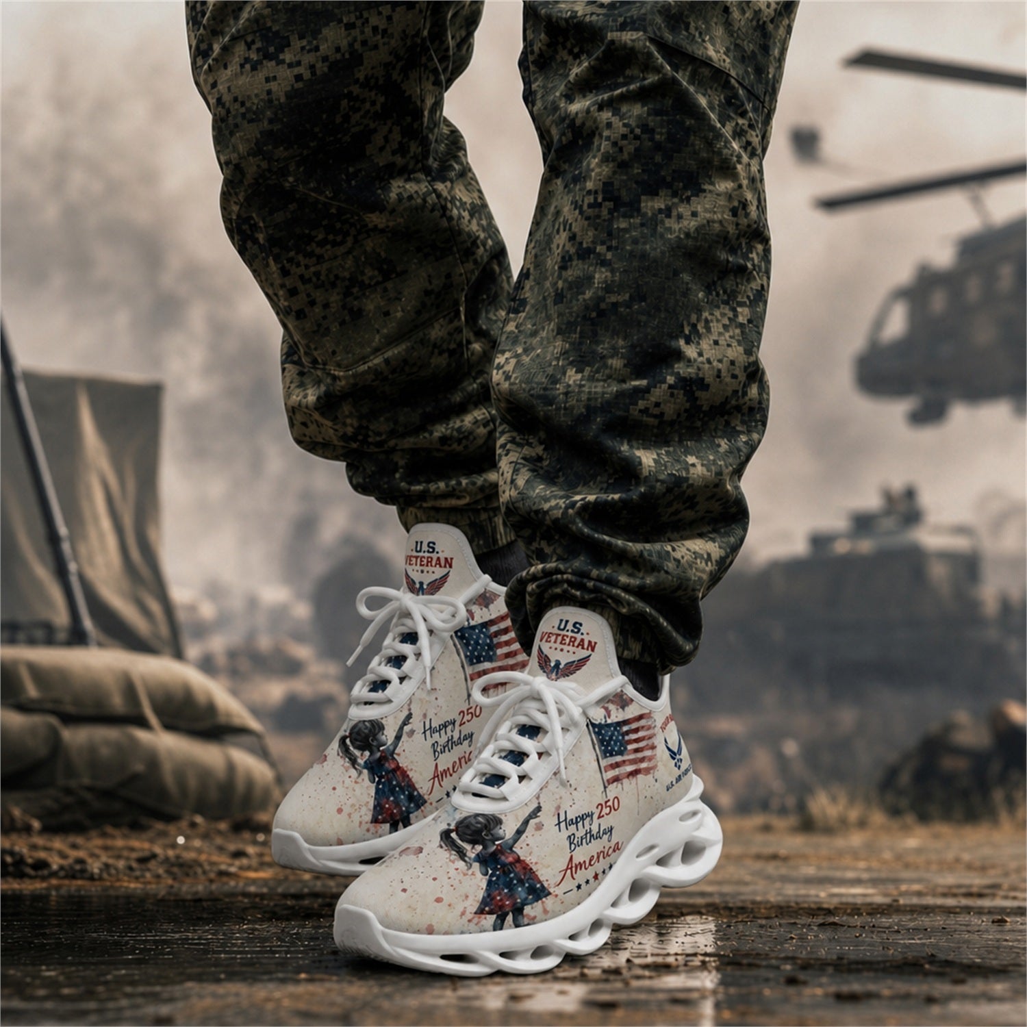 Custom Name Happy 250 America Patriotic Eagle Max Soul Shoes, Veteran Sneaker