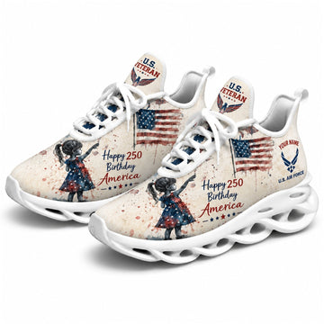 Custom Name Happy 250 America Patriotic Eagle Max Soul Shoes, Veteran Sneaker