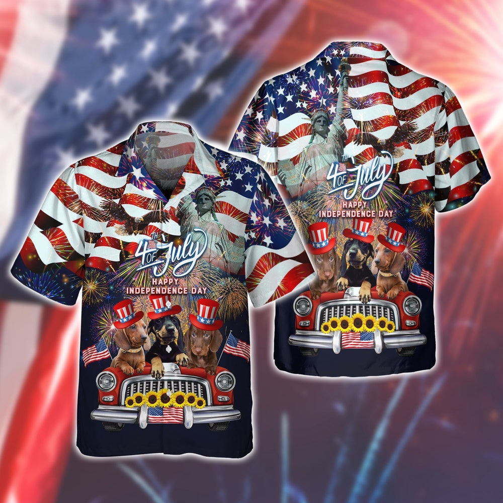 Happy 4TH Of July Dachshund All 3D Printed Hawaiian shirt, Farm Hawaiian Shirt, Farmer Hawaii