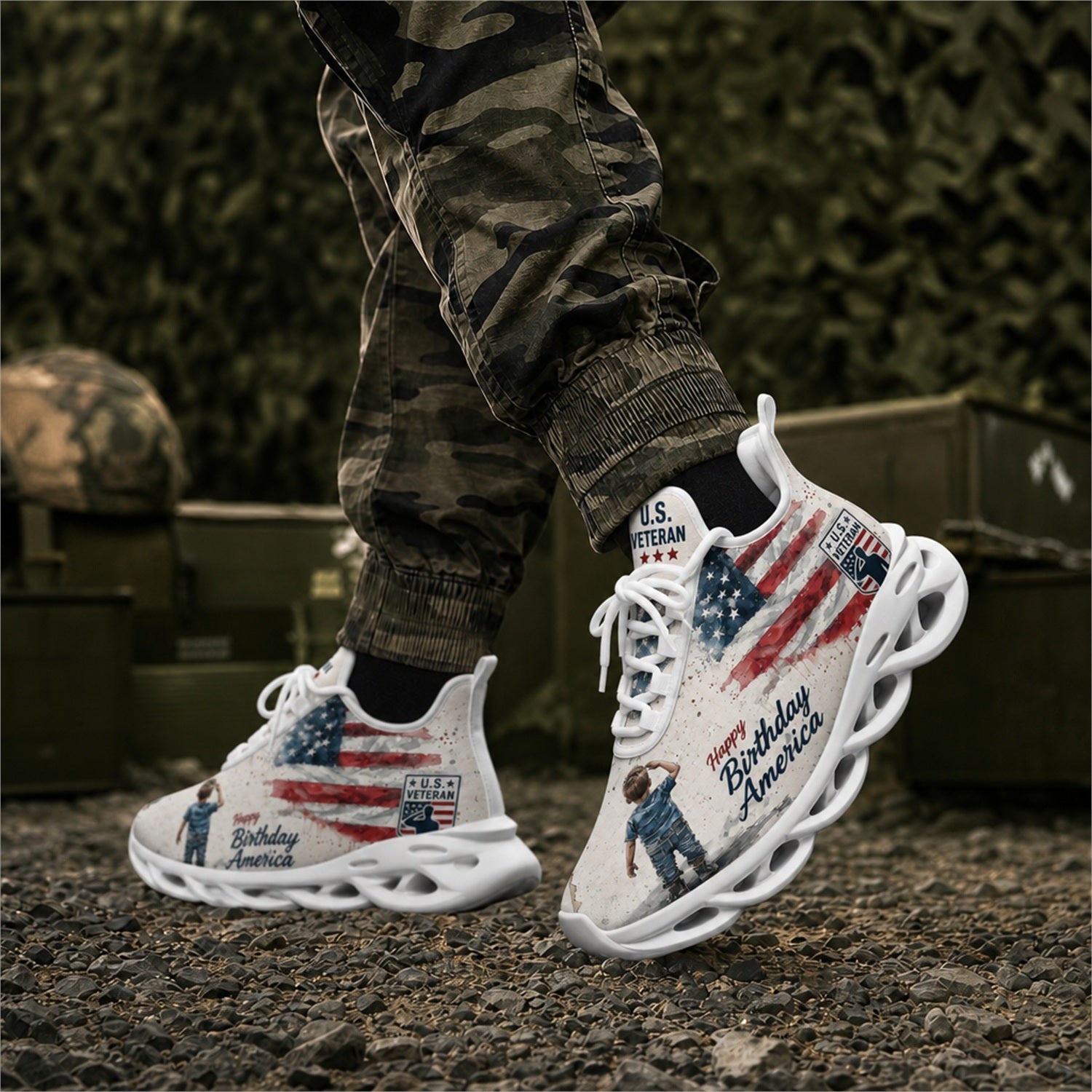 Custom Name Happy Birthday America Veteran Max Soul Shoes, Veteran Sneaker