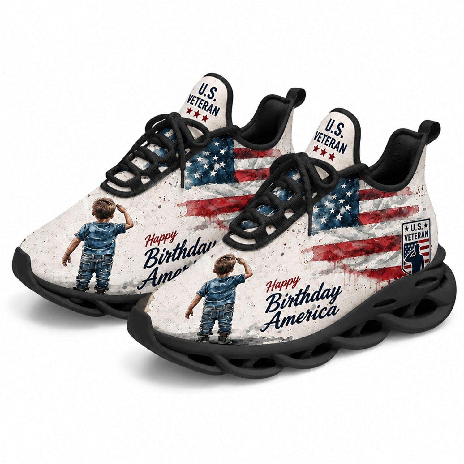 Custom Name Happy Birthday America Veteran Max Soul Shoes, Veteran Sneaker
