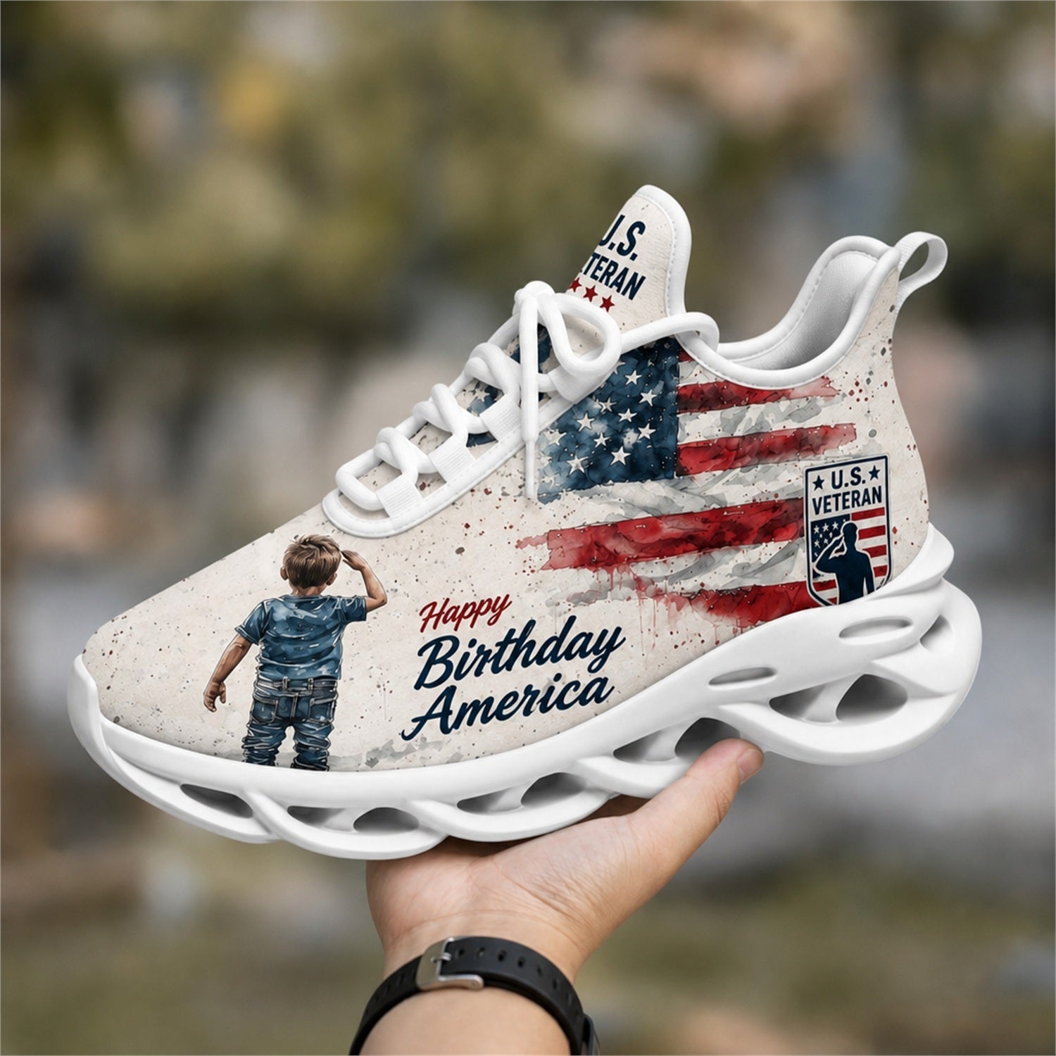 Custom Name Happy Birthday America Veteran Max Soul Shoes, Veteran Sneaker