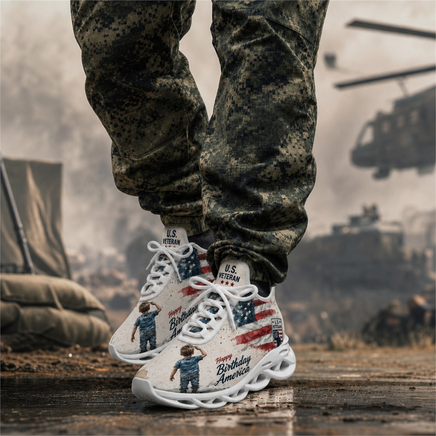 Custom Name Happy Birthday America Veteran Max Soul Shoes, Veteran Sneaker