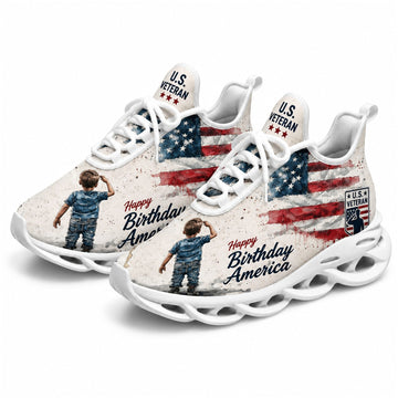 Custom Name Happy Birthday America Veteran Max Soul Shoes, Veteran Sneaker