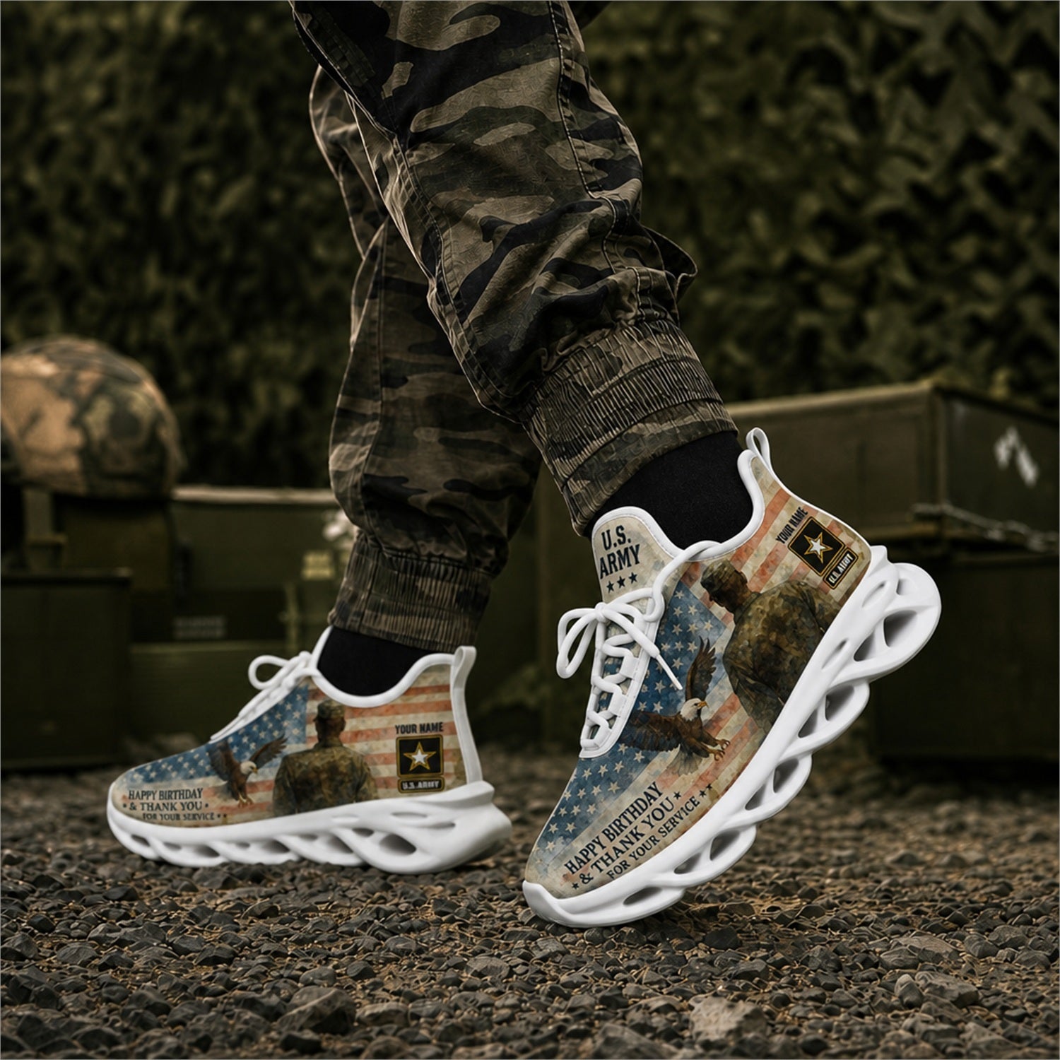 Custom Name Happy Birthday Army Veteran Max Soul Shoes, Veteran Sneaker