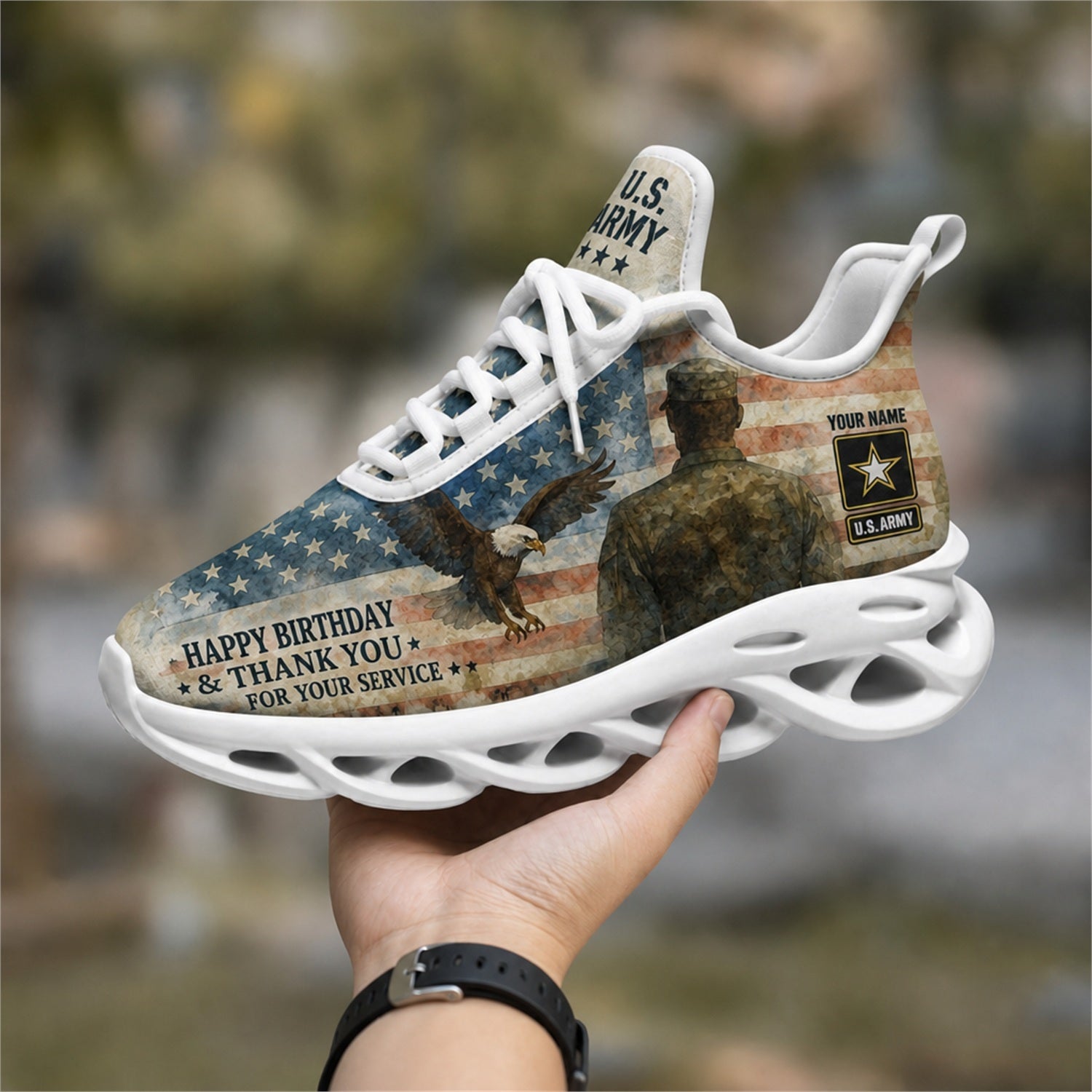 Custom Name Happy Birthday Army Veteran Max Soul Shoes, Veteran Sneaker