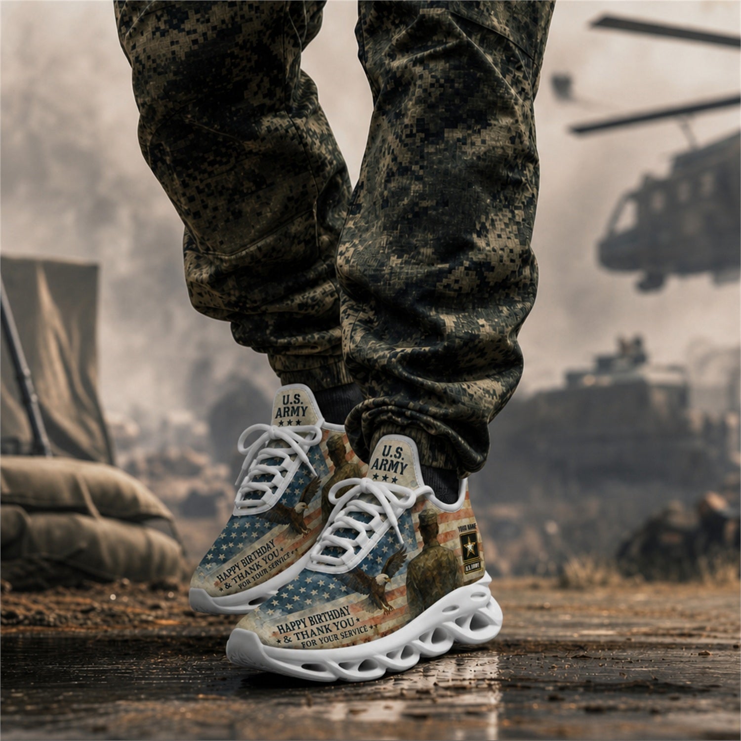 Custom Name Happy Birthday Army Veteran Max Soul Shoes, Veteran Sneaker
