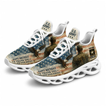 Custom Name Happy Birthday Army Veteran Max Soul Shoes, Veteran Sneaker