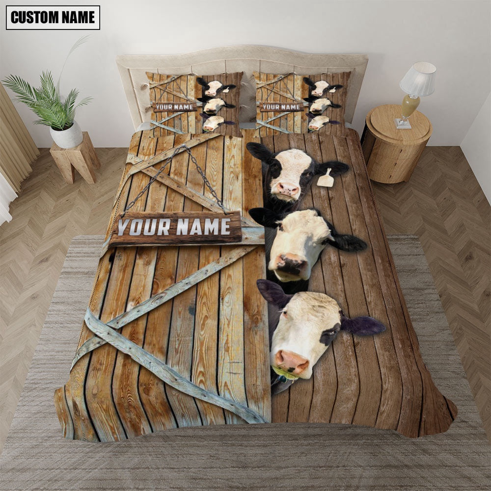 Happy Farm Black Baldy Wooden Door Bedding Set, Farm Bedding Set, Farmhouse Bedding Set