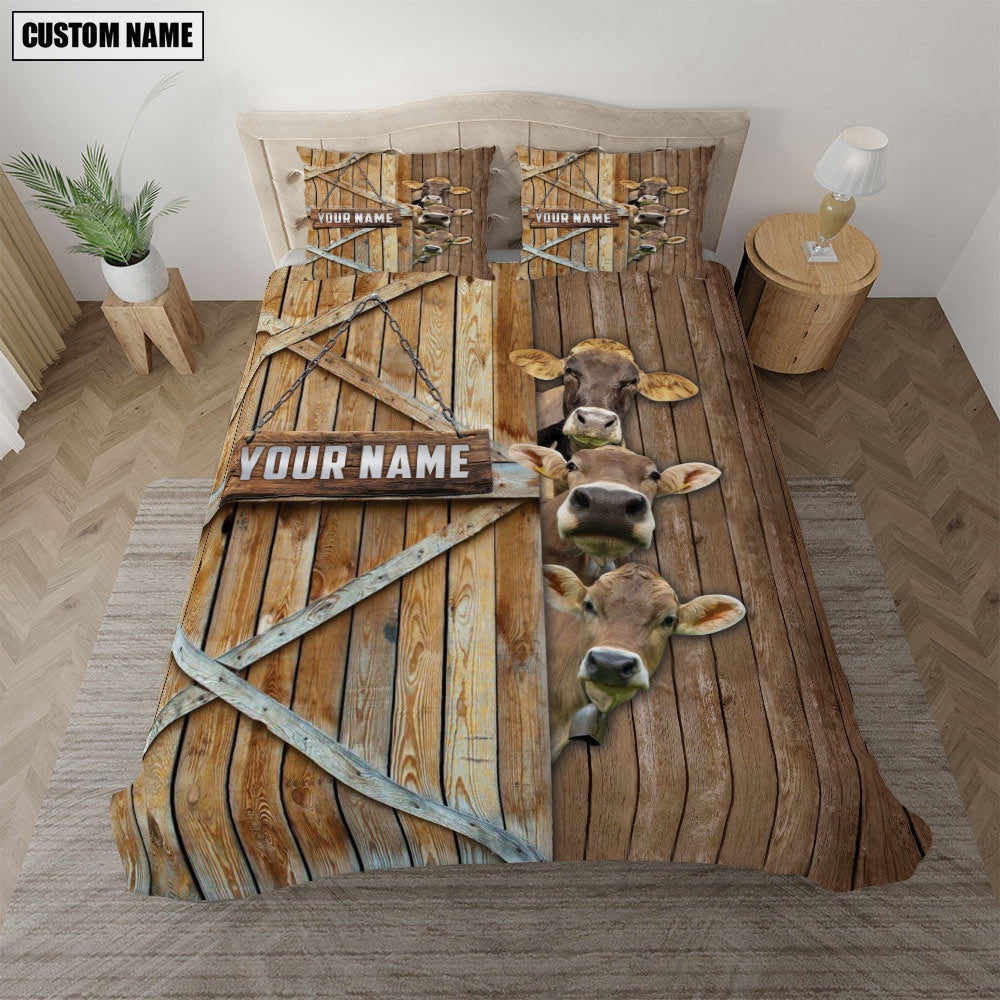 Happy Farm Brown Swiss Wooden Door Bedding Set, Farm Bedding Set, Farmhouse Bedding Set