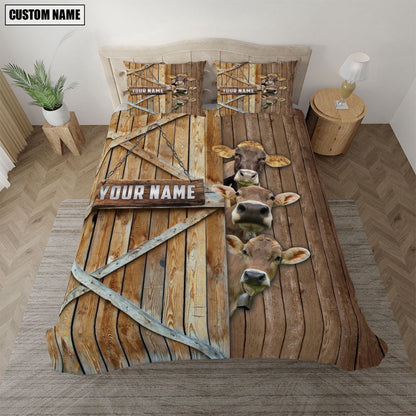 Happy Farm Brown Swiss Wooden Door Bedding Set, Farm Bedding Set, Farmhouse Bedding Set